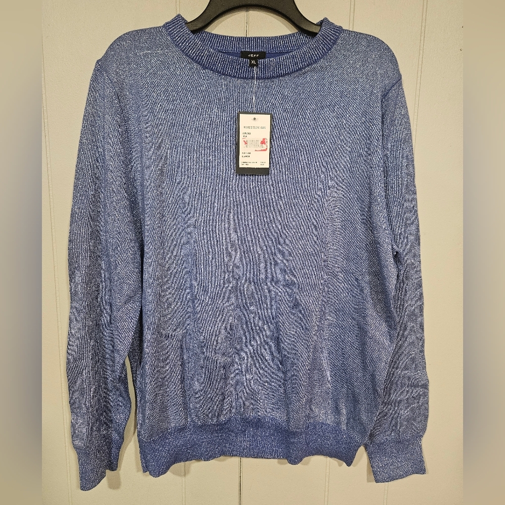 JEFF Nordstrom Brand Sweater Mens Sz XL Blue Metallic Sparkly Cotton Acrylic NWT